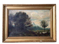 COROT 19th Century Landscape in Tuscany Italy Barbizon Oil Canvas Painting