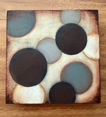 Small Abstract Circle Art Contemporary Painting on Wood Panel Shelf Sitter