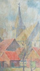 Jane Peterson Original Antique American Rural Village Landscape Oil Painting