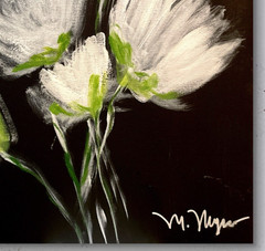 Mary Myers Original White Flowers Dark 16×20 Acrylic Signed Expressionist Floral