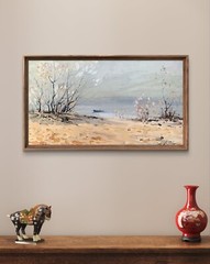 Oil Painting Snowy Shore P. Tovpev Unframed Original Home Decor Art nAAA3389