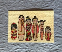ACEO ATC Original Watercolor Series: Card 4 of 4, Kokeshi Dolls 3.5″x2.5″ GEM