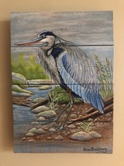 Original Painting On Reclaimed Wood Great Blue Heron In Marsh By Anne Bodenburg