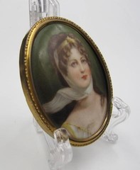 Antique Miniature Portrait Painting Queen Louise of Prussia Gilt Brass Frame