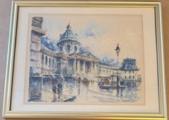 Vintage Mid Century Original Paris Watercolor Painting Signed Framed Art France