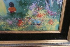 Enamel on Copper Art Painting Mother Daughter by the Lake Signed 8″x10″ Framed
