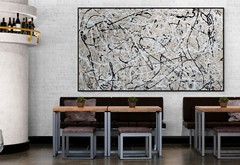 XXL Jackson Pollock Style Soft Sand Black White Textured Painting 59×30 in