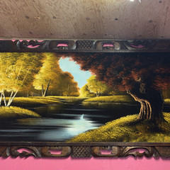 Framed Realism Landscape Painting Nature Scene with River and Trees