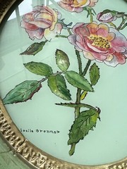 Vintage Reverse Art Foil Painted Roses Lucille Brennan Signed Framed Painting