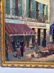 Paris France Painting French Large Oil Street Scene City Life Greenwood Vintage