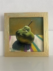 Oil Painting, Wall Art, Still Life, Art For Kitchen, Gift, Green Pear, 20x20cm