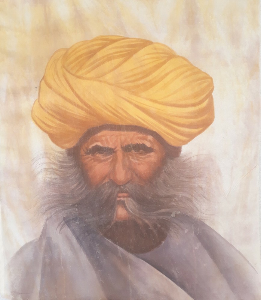 Handmade Rajasthan Art Painting Of Old Man With Turban Art On Silk 22×27 Inches
