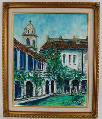 Original Hecto Vidal Oil Painting „Interior Colonial Patio“ Camaguey, Cuba 16×20