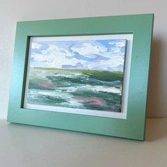 Original textured framed seascape painting, 8″ x 6″, acrylic art canvas, OOAK