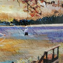 YARY DLUHOS Fly Fishing Anglers Sunset Lake Landscape Original Art Oil Painting