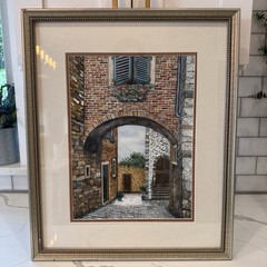 Liz Donner Watercolor Painting European Street Scene Framed Matted 24×20