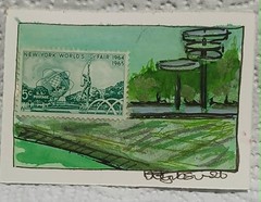 Postal Whimsy ACEO – 1964 New York World’s Fair Unisphere – OOAK Watercolor