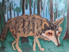Original 16″x20″ wolf oil painting on stretched canvas, signed on the back