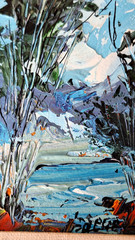Original Winter Landscape Oil Painting, Signed, In the STYLE of Merlin Enabnit