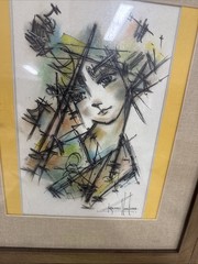Artist Dibuso Abstract Girl Mixed Media Water Color Pen Framed Signed 2016