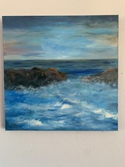 “Ocean Waves” New Oil On Gallery Canvas by Gina Vann XLarge 20” x 20” Unframed