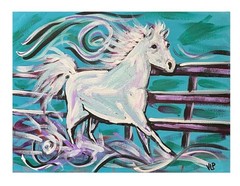 White Horse Original Western Turquoise Equine Wall Art VLP 16×12” Acrylic OOAK