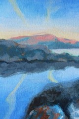 Original Oil Painting Golden Hour Desert Sunset Canyon Lake Impressionist 8×10
