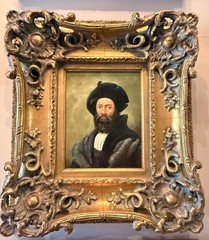 Oil Painting On Board PORTRAIT WEALTHY RENAISSANCE MAN Ornate Gold Frame 17 X 19