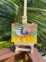 Honey Bee Oil Painting Original 6×8 Palette Knife Beekeeper Art Unframed