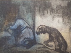 Eugene Higgins 1874 1958 NY Kansas WPA 10.75x 14.75 view Painting Pastel Dog Man