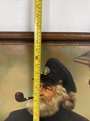 Vintage Large Original Sea Captain Oil Painting Pipe Scope Wheel by Kim Benson