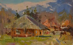 Mountain landscape, original landscape oil painting, natural landscape