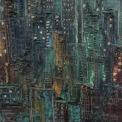 Vintage Expressionist Modernist Impasto Nocturne Cityscape, Signed