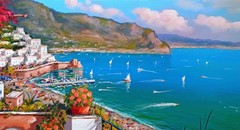 AMALFI PAINTING ITALY SEA PANORAMA by PAINTER SANNINO ITALIAN Italien malerei