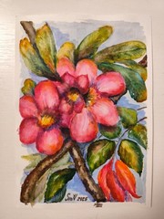 Original Watercolor Flower A4 Tropical Travel Art Bright Floral Painting OOAK