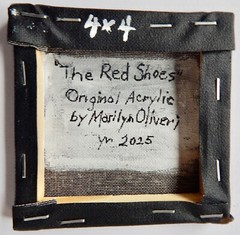 Acrylic Painting on 4″x4″ Canvas w/Easel Called Red Shoes by Marilyn Oliveri