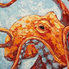 Art Octopus Painting Oil Canvas Wall Sea Ocean Oils Decor Original oil Bathroom