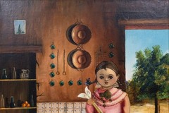 c.1920’s Agapito Labios (1898-1996) Little Girl Mexican Cocina Oil Painting