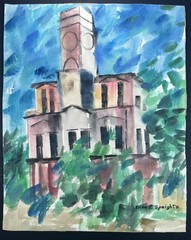 Abstract Church Tower Watercolor Painting 14×11” Elise Speights Fine Folk Art