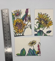aceo original painting Daisies and Sunflowers #3of3 by Hagen