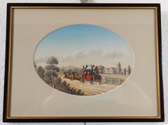 ANTIQUE 1853 ORIGINAL WATERCOLOUR PAINTING BY B FENNING STAGECOACH WITH HORSES.