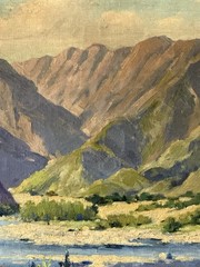 CORA TATUM ANTIQUE MOUNTAIN PLEIN AIR LANDSCAPE OIL PAINTING OLD VINTAGE 1945