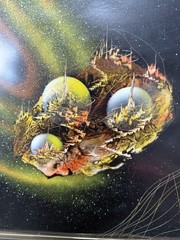 1995 Vintage Original Space Sci-Fi Spray Paint Art Framed and Signed – read desc