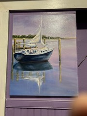 Original Sailboat Oil Painting 16×20 Coastal Marina Seascape Signed Sheridan