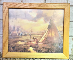 Pair Hulan Fleming 8×10 Framed Western Prints Indian Settlement Golden Shadow