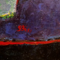 Vintage Modernist Still Life Bottles Oil or Oil-Wax Painting on Paper Signed SBi