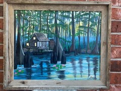 Louisiana Swamp Paradise by JLaveau. Original art on Canvas. Rustic Framed.