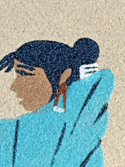 1982 Navajo Boy & Girl Sand Art Painting Signed Eloise Allen Framed 11.5″x11.5″