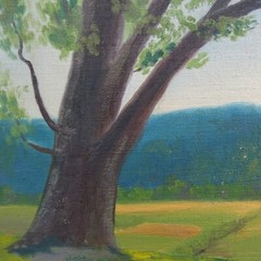 Rural Summer Landscape Oil Painting Impressionism Tree Mountains Farmhouse 9×12