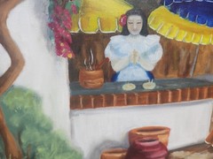 Mid-Century Mexican Market Scene Oil Painting by Margaret Rangel (San Diego)